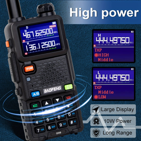 BAOFENG 5RM Walkie Talkie - 10W High Power, Battery, One-Key Frequency Copy, 1.77" Large Screen, Long Range Communication Tool