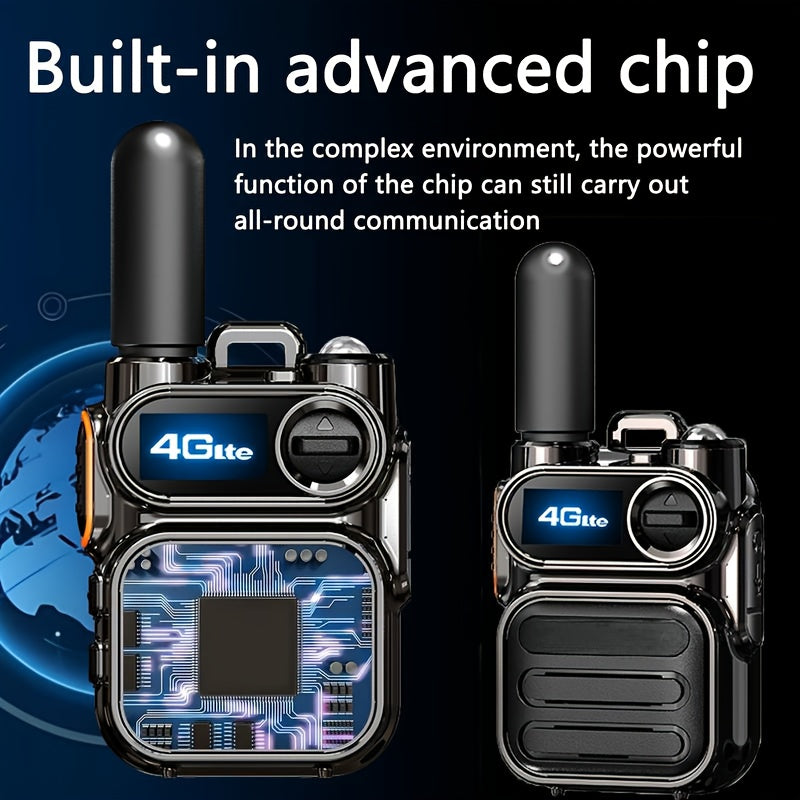 A set of 4 black global walkie-talkies for public use: 4G PoC walkie-talkies with powerful 4G signal, three types of lights that can be switched freely, easily covering 5000 kilometers, meeting the needs of home and professio