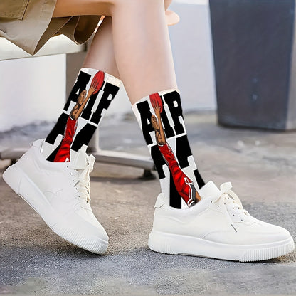 1pc 's 23 Iconic Jumpman Logo Socks - Breathable Stretchy Basketball Jersey Number 23 Design, Iconic Red/Black Colorblock for Fans, Gifts & Casual Attire (Limited Edition) - Hand Wash Only (Polyester/Spandex