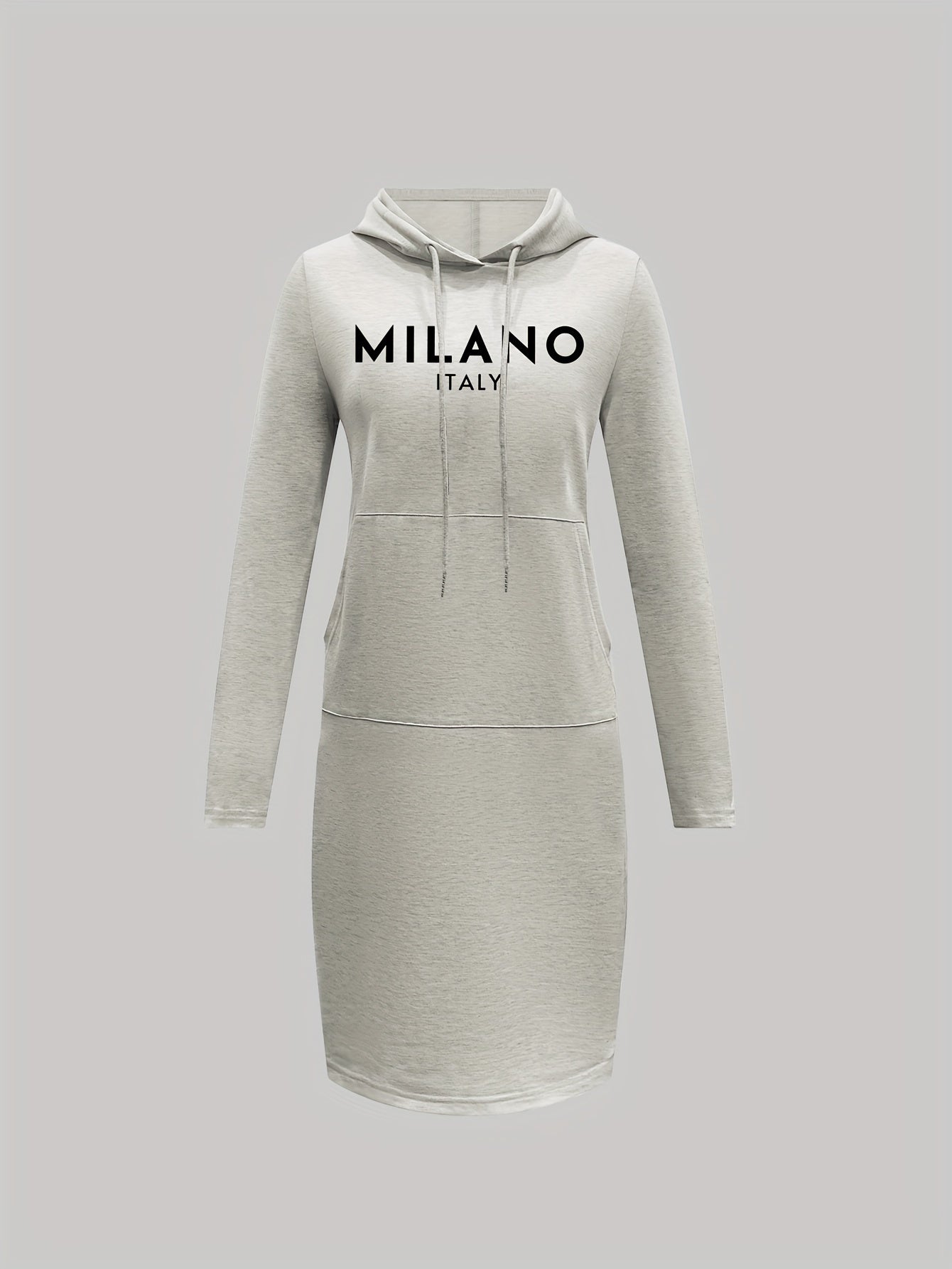 Print Bodycon Hooded Dress, Casual Drawstring Sweatshirt Dress for Spring & Fall, Women's Clothing