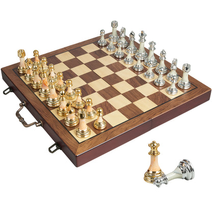 16.5-inch Chess Set, Featuring A Foldable Wooden Board with Storage Slots, Weighted Acrylic Chess Pieces, Including 2 Extra Queens And A 3.5-inch King Piece, Perfect for Halloween And Christmas Gifts., Large Chess Board, Ches