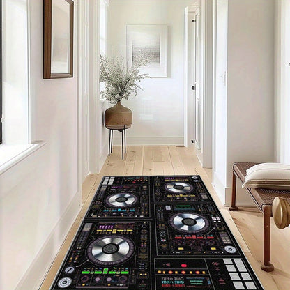 1pc DJ-Themed Area Mat with DJ Mixer Console Design - Heavy-Duty Rubber Backing, Machine Washable Floor Mat for Home Studio, Living Room, Bedroom, Office - DJ Setup Decor in - Ideal Gift for Music Producers & DJs - Easy-Clean