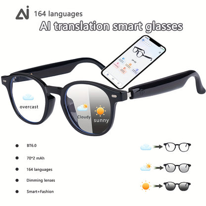 AI Smart Glasses, Smart Glasses with 160 Languages Real Time Translation Support, Chat GPT System, HVESBSFSYNew Multi-functional Audio Glasses for Men And Women, Built-in Microphone And Speaker, HD Voice Calls And HIFI Music