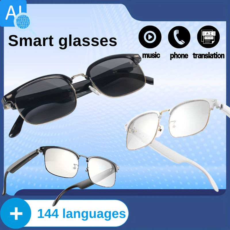 AI Smart Glasses with 160+ Language Real-Time Translation, Chat GPT System, Built-in Mic & Speaker, HD Voice Calls & Music Playback, Smart Glasses with Camera & Voice Assistant for Men & Women, USB-Powered, Compatible with Sm