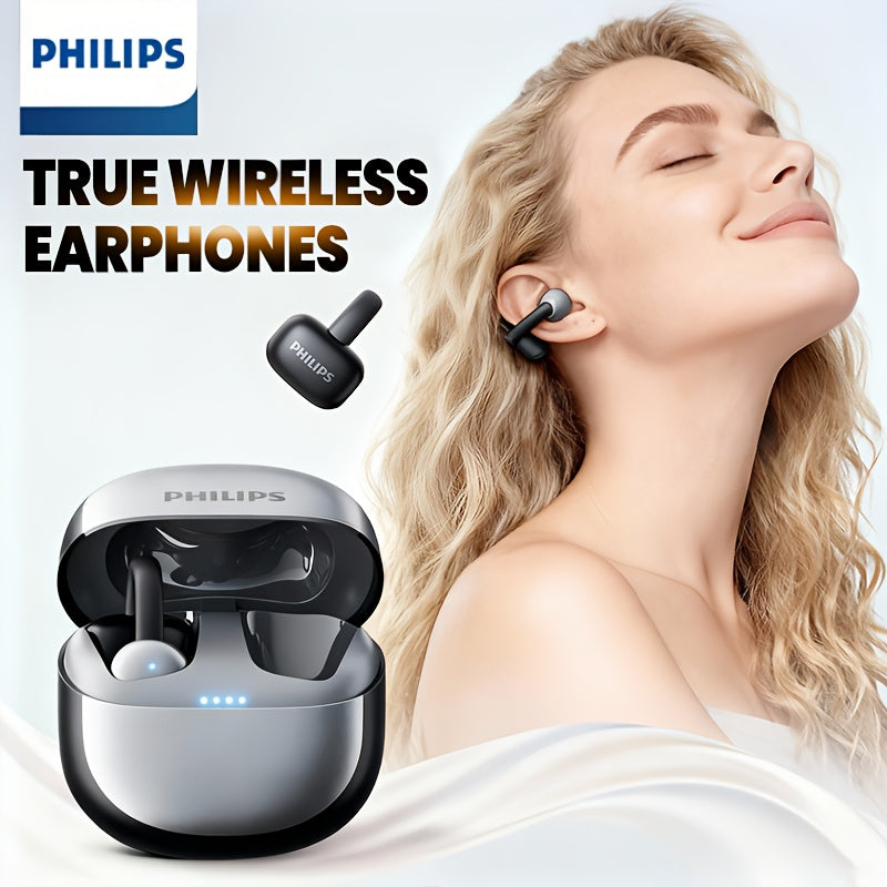 Philips True Wireless Bluetooth Headphones, Open Wireless Earbuds, Ear Clip Wireless Earbuds, for iPhone and Android, Comfortable to Wear, Bluetooth 5.4, 46 Hours of Playtime, Stereo Bass, LED Battery Display, ENC Dual Noise