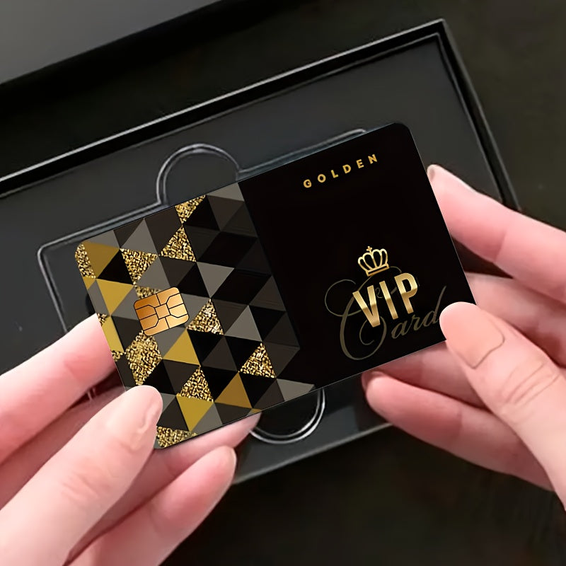 Golden VIP Pattern Stickers - Luxury Matte Vinyl Card Skins with Black & Golden Geometric Design, Bubble-Free High Quality Protection for Credit/Debit Cards, EBT, Keys, Small Chip Cards - Scratch-Resistant, Easy Peel & Stick