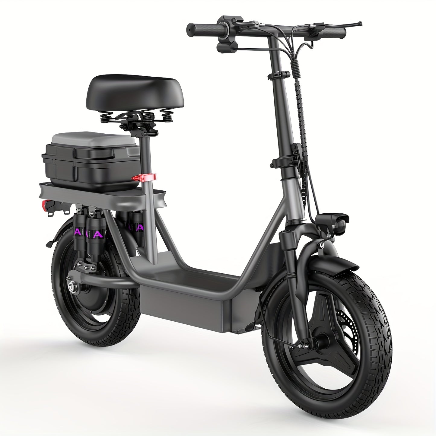 Peak Power 740W Adult Electric Scooter with Seat, 48V10/15AH Lithium Battery, 10 Shock Absorption, 14-Inch Tubeless Protective Tires, Dual Disc Brakes