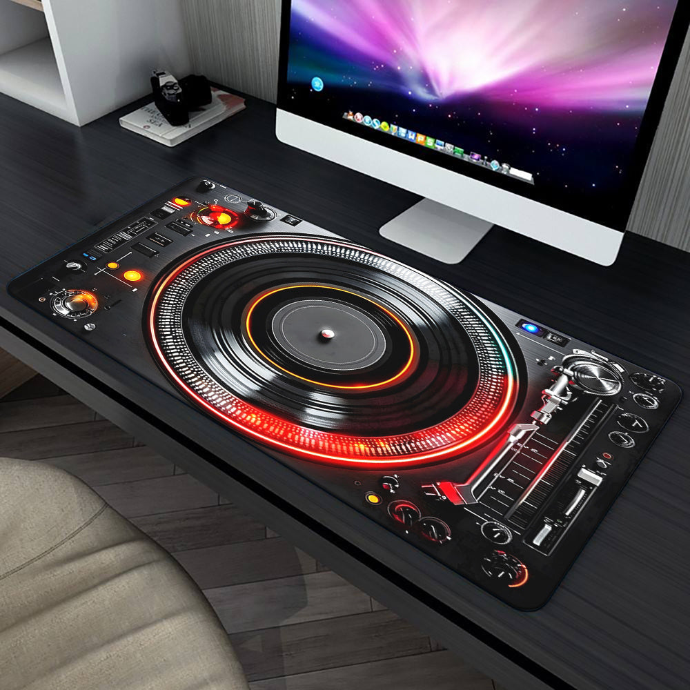 1pc DJ Music Player Design Mousepad - Large Gaming & Office Desk Mat, Non-Slip Rubber Base, Durable Stitched Edges, for PC, Laptop, and Gamers, Mouse Pads for Desk