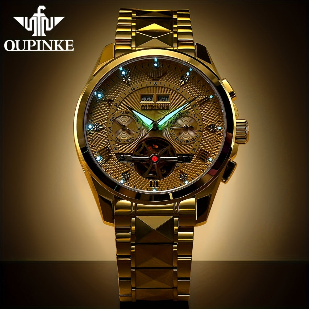 OUPINKE Men's Automatic Mechanical Watch with Dual Calendar (Day/Date), Luminous Hands & Roman Numeral - Luxury Business Watch, Analog Wristwatch with Mechanical Movement, No Required