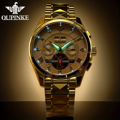 OUPINKE Men's Automatic Mechanical Watch with Dual Calendar (Day/Date), Luminous Hands & Roman Numeral - Luxury Business Watch, Analog Wristwatch with Mechanical Movement, No Required