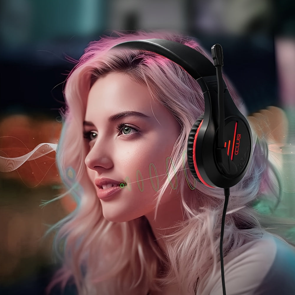 Colusi All-in-Ear Gaming Headset,50mm Stereo Gaming Headphones with Noise Canceling Microphone,LED Light,Pressure Reducing Headband,Over-Ear Earmuffs for Tablet/PS4/PS5/PC/Xbox One/Switch, Headset Gaming, Gaming Headphones, G