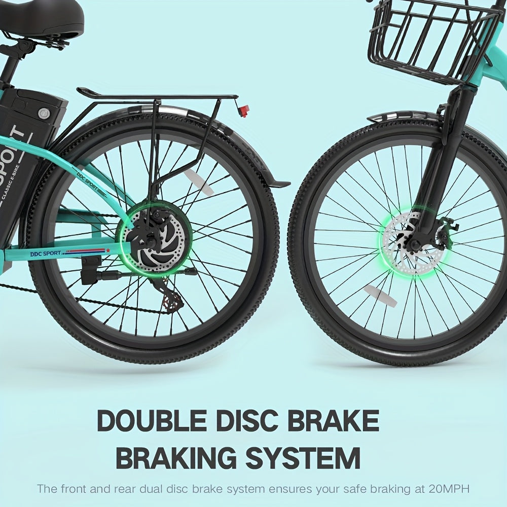 350-500w Powerful Motor, 20-26MPH Commut Erelectric Bike, LCD Display, 7 Speed Shift Adult Electric Bicycle, 36V 10.4A Lithium Battery, 24-inch Wheels, Aluminum Alloy Body, Front Fork Shock Absorber, Headlights, Night Driving