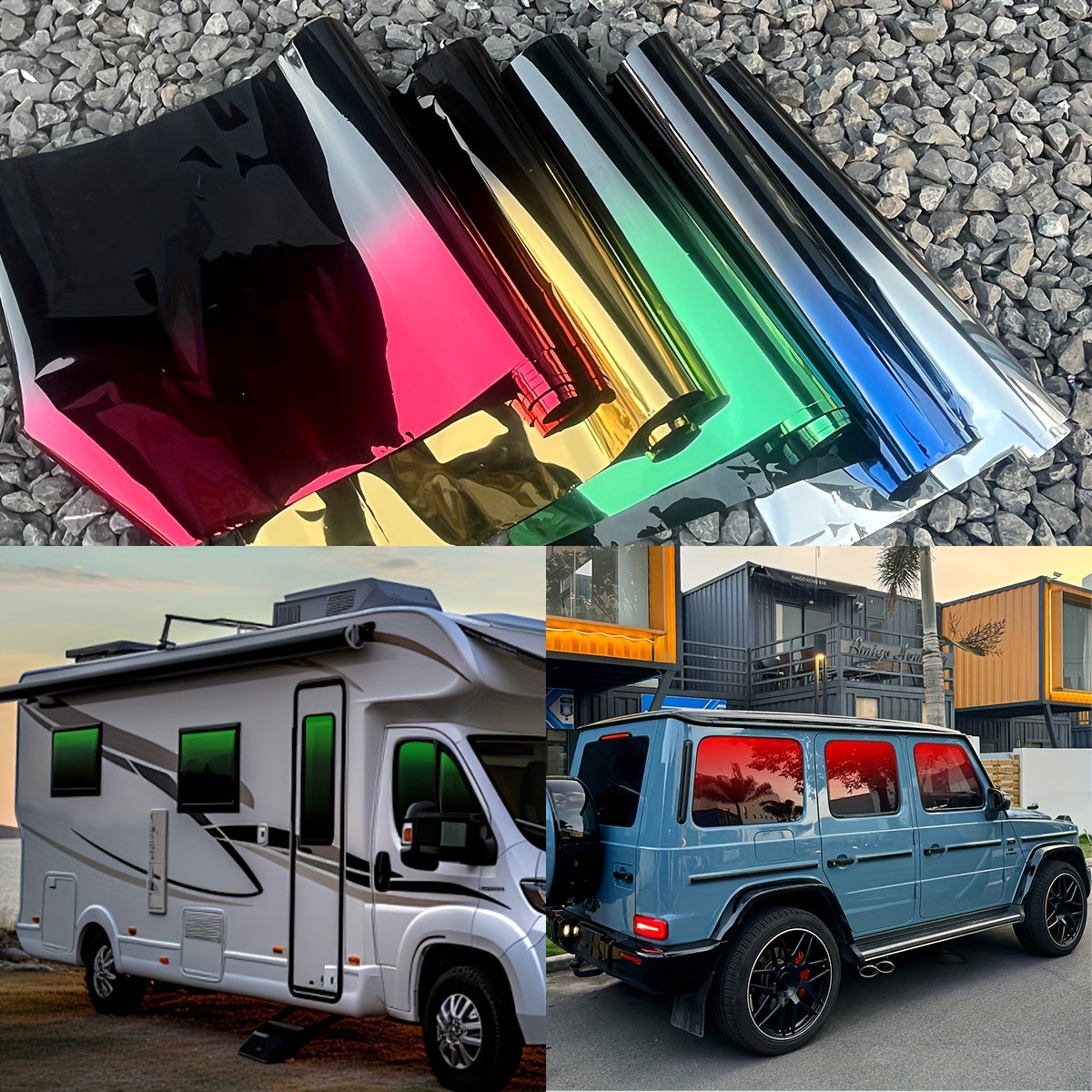 RV Dual tone Gradient Thermal Insulation Film - Explosion proof, Color Contrasting Car Solar Sunshade - Suitable and Easy to Install PET Material Accessories Window Sticker Kit Window Film Suitable for RV RV Glass and Home Wi