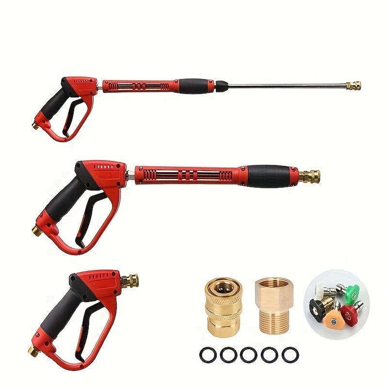 5000 PSI High-Pressure Wash Gun with 5 Nozzle Heads & M22 Connector - 39-Inch Heavy-Duty Stainless Steel Pressure Washer for Cars, Trucks, Motorcycles, Bikes, Lawn Equipment - Ergonomic Handle, Durable Construction, Car Wash