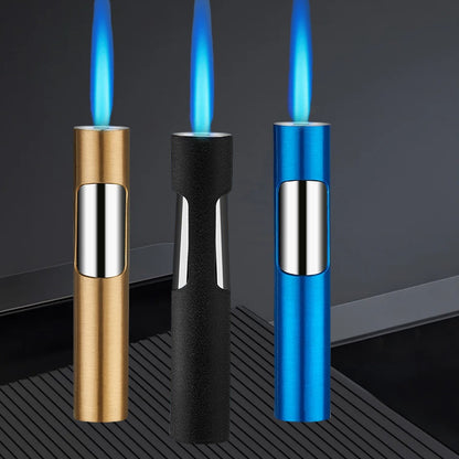 Stylish Push Lighter Designed for Outdoor Use, Featuring a Windproof Design And a Straight Blue Flame. This Mini Portable Spray Torch Is Refillable with Butane Gas And Has an Adjustable Flame. It'S an Ideal Gift for Your Boyf
