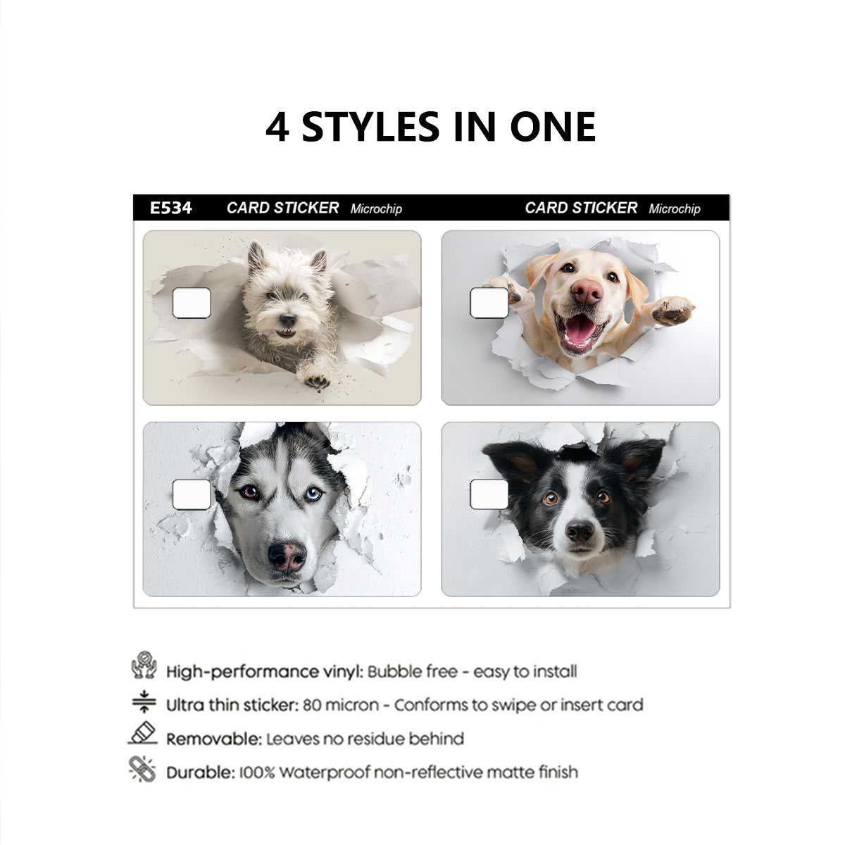 Fun Puppy Pattern Beige - Durable PVC Privacy Protection Stickers, Suitable for Credit Cards, Bank Cards, and Transit Cards, Scratch-Resistant, Fashionable Decorative Accessories and Gifts, Removable Self-Adhesive Decorative