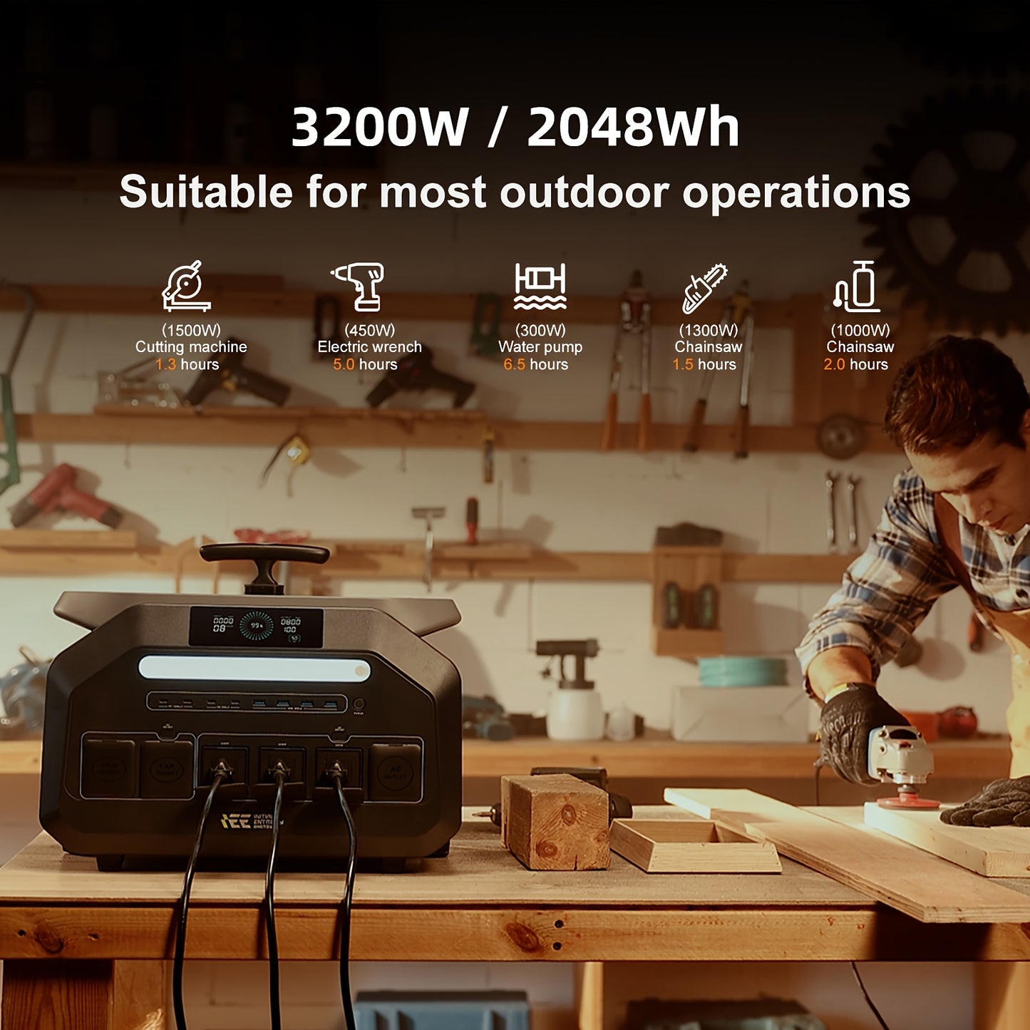 IEE 3200W Portable Power Station P3200 with 4x200W Solar Panel, 2048Wh Solar Generator, 1800W AC Charging, AC Outlets X 4, LiFePO4 Battery Power Station for Home Backup, Camping, RV, Emergency Plus Bonus 30W solar panel, Port