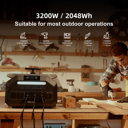 IEE 3200W Portable Power Station P3200 with 4x200W Solar Panel, 2048Wh Solar Generator, 1800W AC Charging, AC Outlets X 4, LiFePO4 Battery Power Station for Home Backup, Camping, RV, Emergency Plus Bonus 30W solar panel, Port