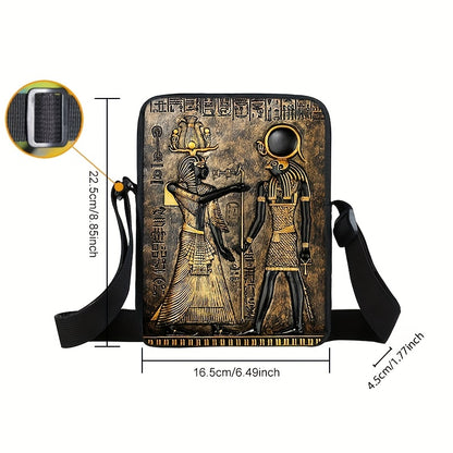 1pc Ancient Egyptian Anubis & Pharaoh Polyester Crossbody Bag, Casual Religious Theme Messenger Shoulder Bag with Zipper Closure, Hand Washable, for Women - Travel Wallet with Phone Holder