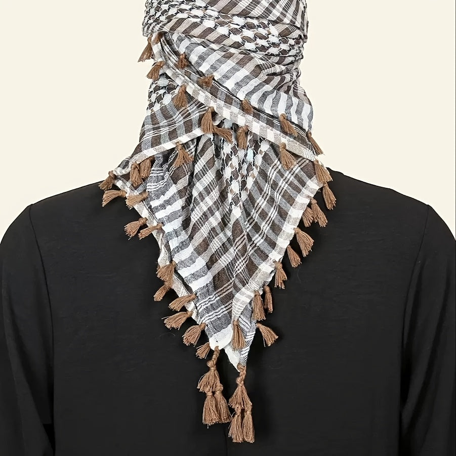 [Two piece set ]Arabic square scarf hanging on all sides with contrasting colors, Arab headscarf jacquard scarf, formal casual robe, clothing headscarf set, perfect gift for men during Ramadan, a choice for holiday gifts