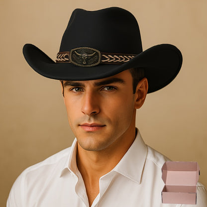Classic Western Cowboy Hat - Wide Brim, Lightweight Felt Cowboy Hat with Drawstring Closure, Unisex for Men & Women, Western, Farm, Beach, Party, Everyday Outdoor - Vintage Western Style Hat in Gift Box, Wide Brim Cowboy Hat,