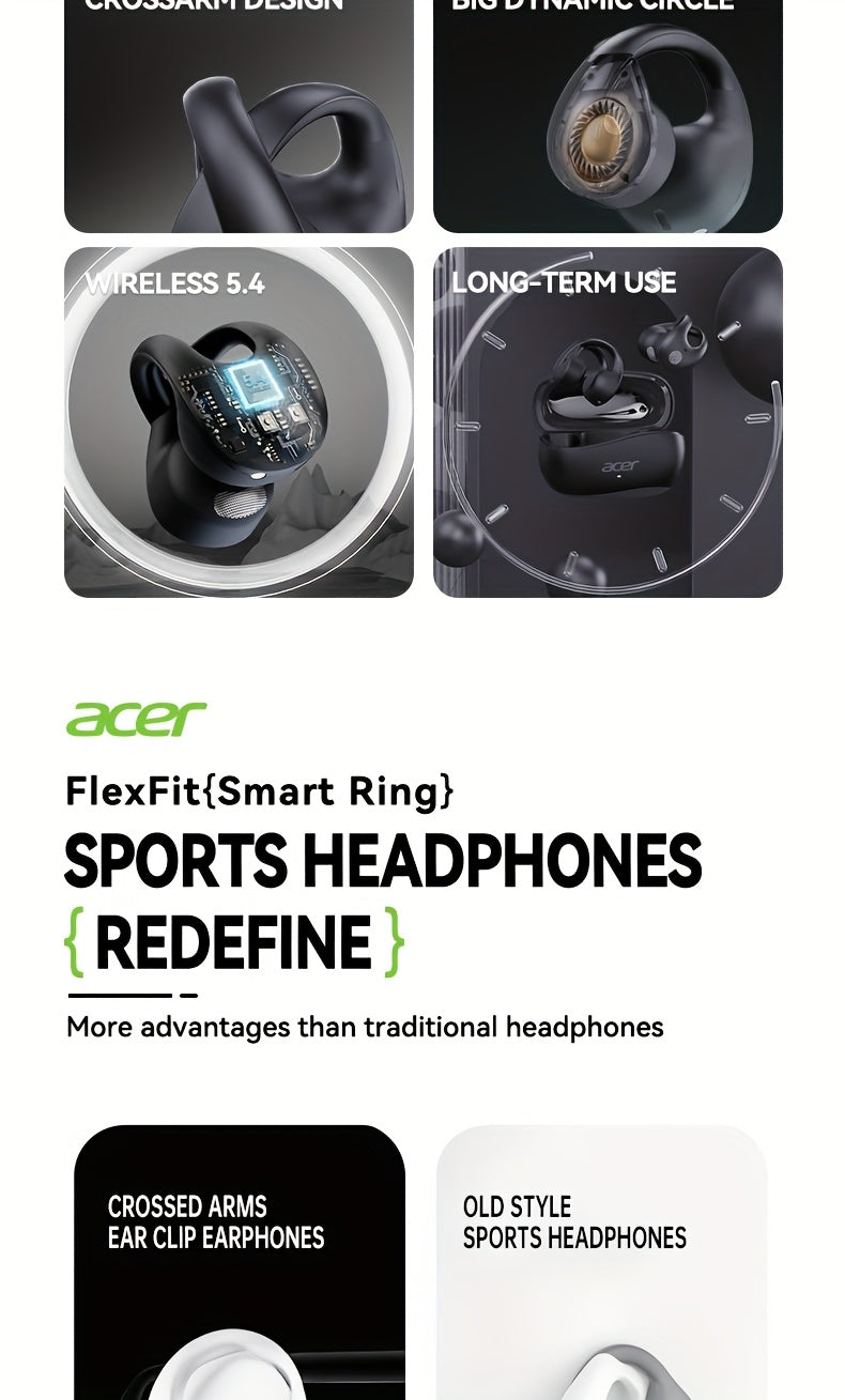 [Acer 2025 New Model]Acer OHR555 TWS Wireless Earphones, Shocking Bass, Call Noise Reduction, Ultra Long Standby, Low-latency Gaming, All-day Comfort, Lightweight Touch, Stylish Appearance, Study/Business/Travel/Sports/Music,