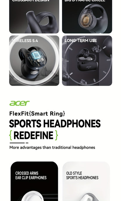 [Acer 2025 New Model]Acer OHR555 TWS Wireless Earphones, Shocking Bass, Call Noise Reduction, Ultra Long Standby, Low-latency Gaming, All-day Comfort, Lightweight Touch, Stylish Appearance, Study/Business/Travel/Sports/Music,