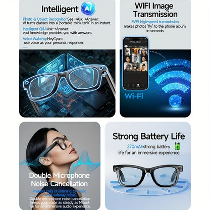 Fashionable Glasses with A Smart  | Bluetooth Calling And Music Playback | Real-time Multi-language Translation | HD  Recording | UV Protection | Lightweight, Hands-free Design - Perfect for Travel Vlogging And Outdoor Advent