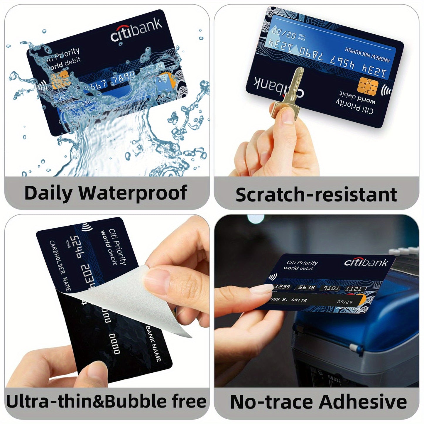4-Pack Citibank Credit Card Decals, Thickened Matte Finish, Removable Self-Adhesive for Men and Women, Scratch and Stain Resistant, Simple Style PVC Material, Non-Woven