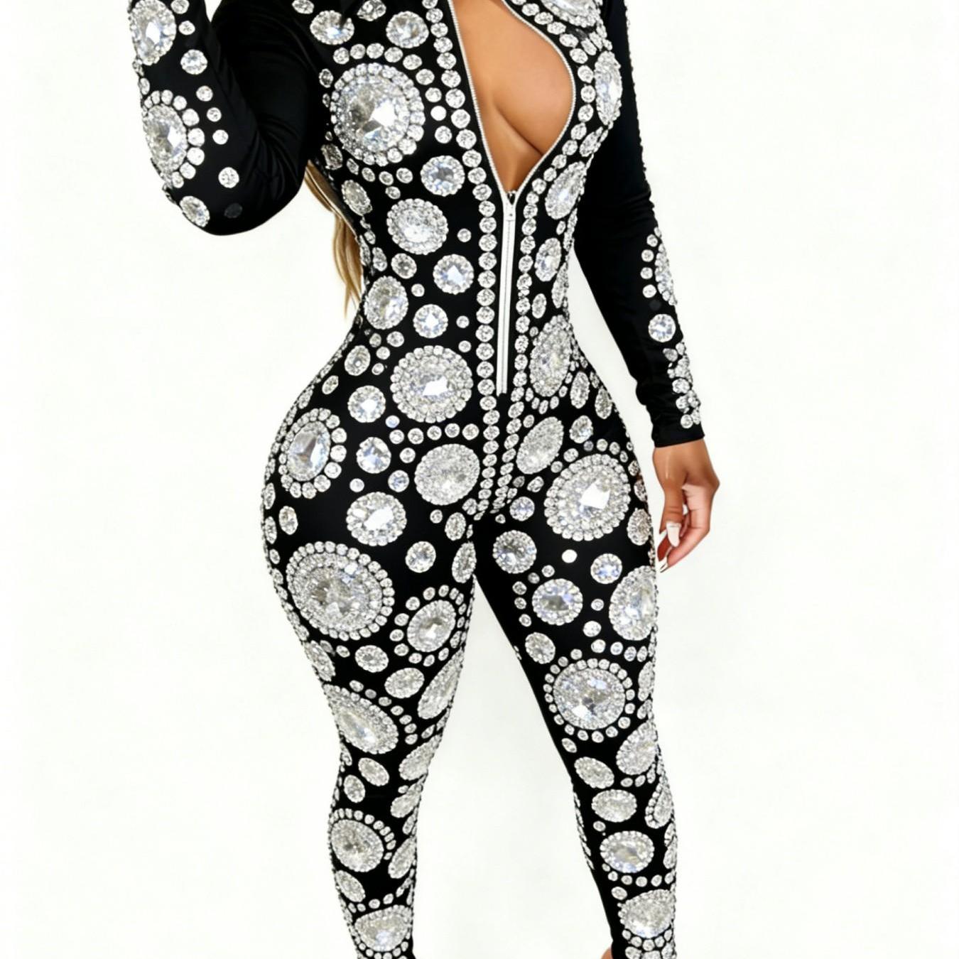 Women' Sexy Bodycon Jumpsuit - High-Elasticity Collar One-Piece Suit, Machine-Washable - Wear, Non- Tight-Fit for /Casual/ - Labelling the Print 'grid' for Clarity (No or for Cases)