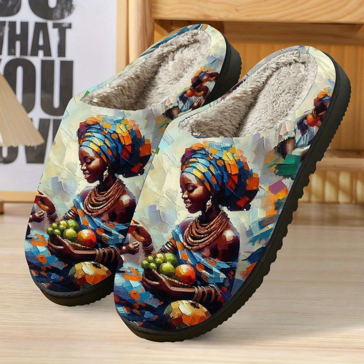 1-Pair Women'S African-Inspired Slip-On Slippers - Soft Fabric Upper & TPR Sole, Warm All-Season Indoor/Outdoor House Shoes with Vibrant African Print (Women, Slippers For Women, Slippers For Women Indoor, Slippers For Women