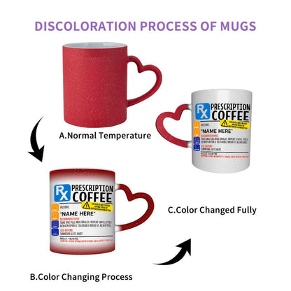 11oz 350ml Color Changing Mug - Durable Ceramic Coffee Cup with "PREScription COFFEE" Design, Hand Wash Only, Reusable Drinkware for Home, Office, Outdoor & Study - Perfect Holiday Gift for Christmas, Halloween, Easter, Coffe
