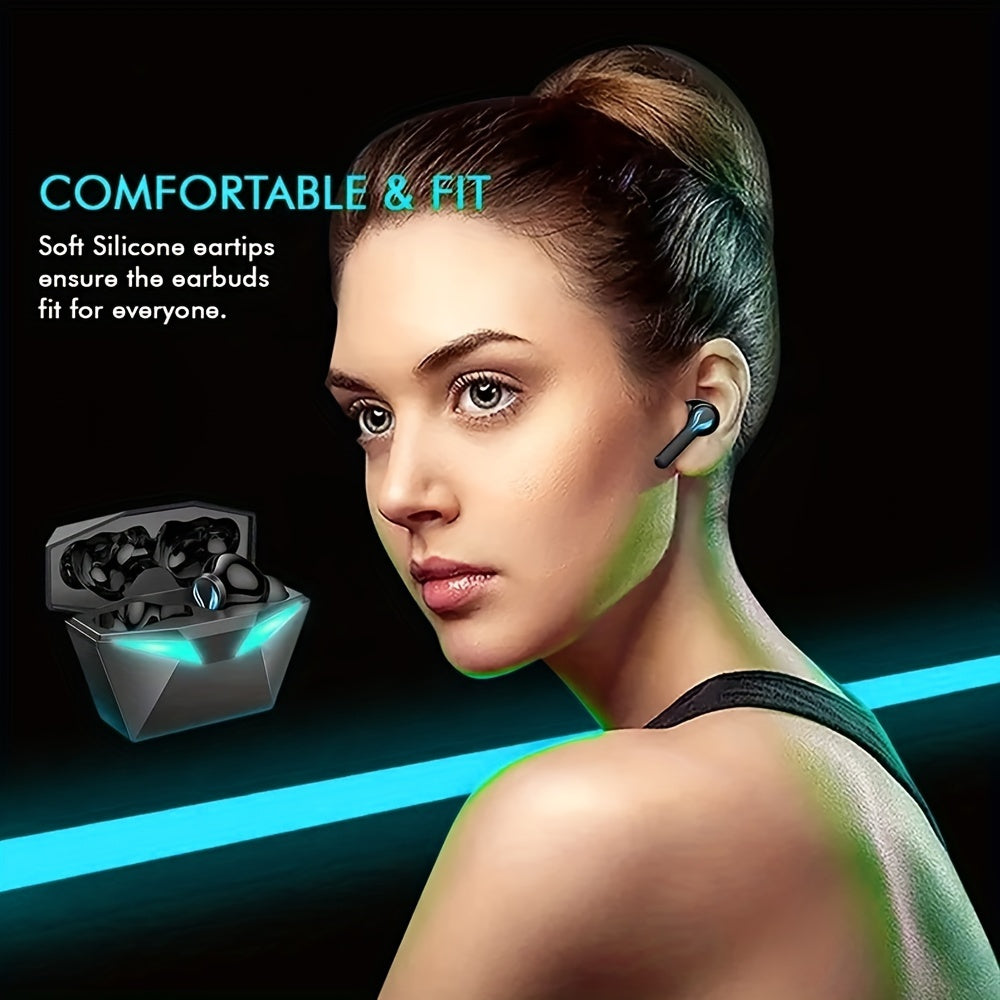 [40H Wireless Gaming Earbuds] Wireless Bluetooth Gaming Earbuds | Blue Light, 3D Surround Sound, 40H Battery, Touch Control | Perfect for Streamers & Gamers