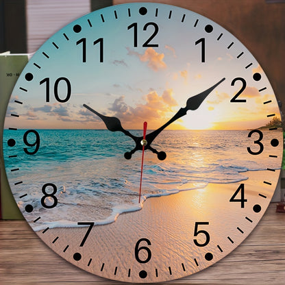 [Wooden Wall Clock] Wooden Wall Clock | Beach Sunrise Design, Silent, for Living Room Bedroom, Room Decor, Office, Christmas New Year Valentine