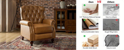 Genuine Leather Recliner Chair - Manual Push Back Recliner Sofa w/ Solid Hardwood Legs, Brown Luxury Living Room Armchair, Easy Assembly Non-Electric Recliner for Home Theater & Reading Nook - Durable Leather Upholstery, Soph