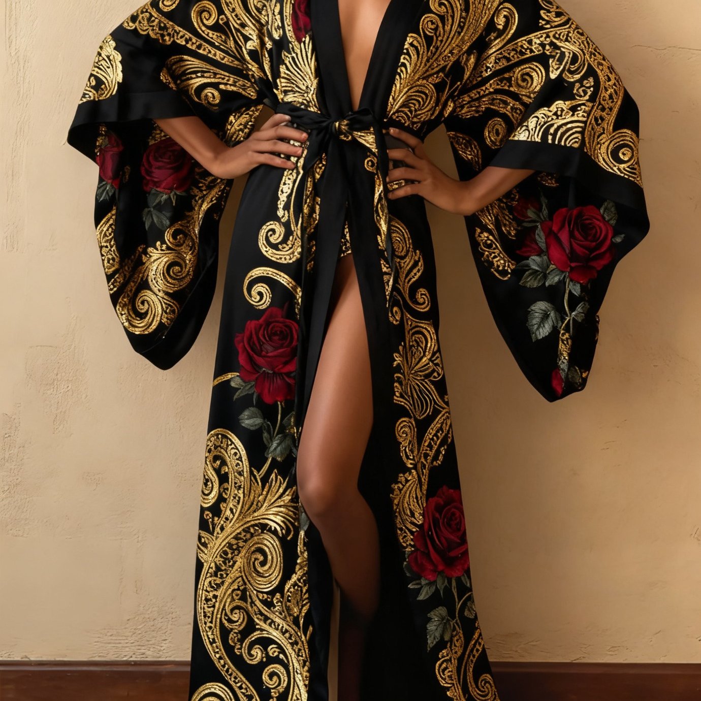 Ladies' Fashionable Loose Bathrobe And Kimono Dress, Featuring Exquisite And Elegant Printed Long Sleeves. A Versatile Outfit Perfect for Role-Playing, Everyday Wear, Valentine'S Day Couple Dates, And Beach Vacations. A Must-