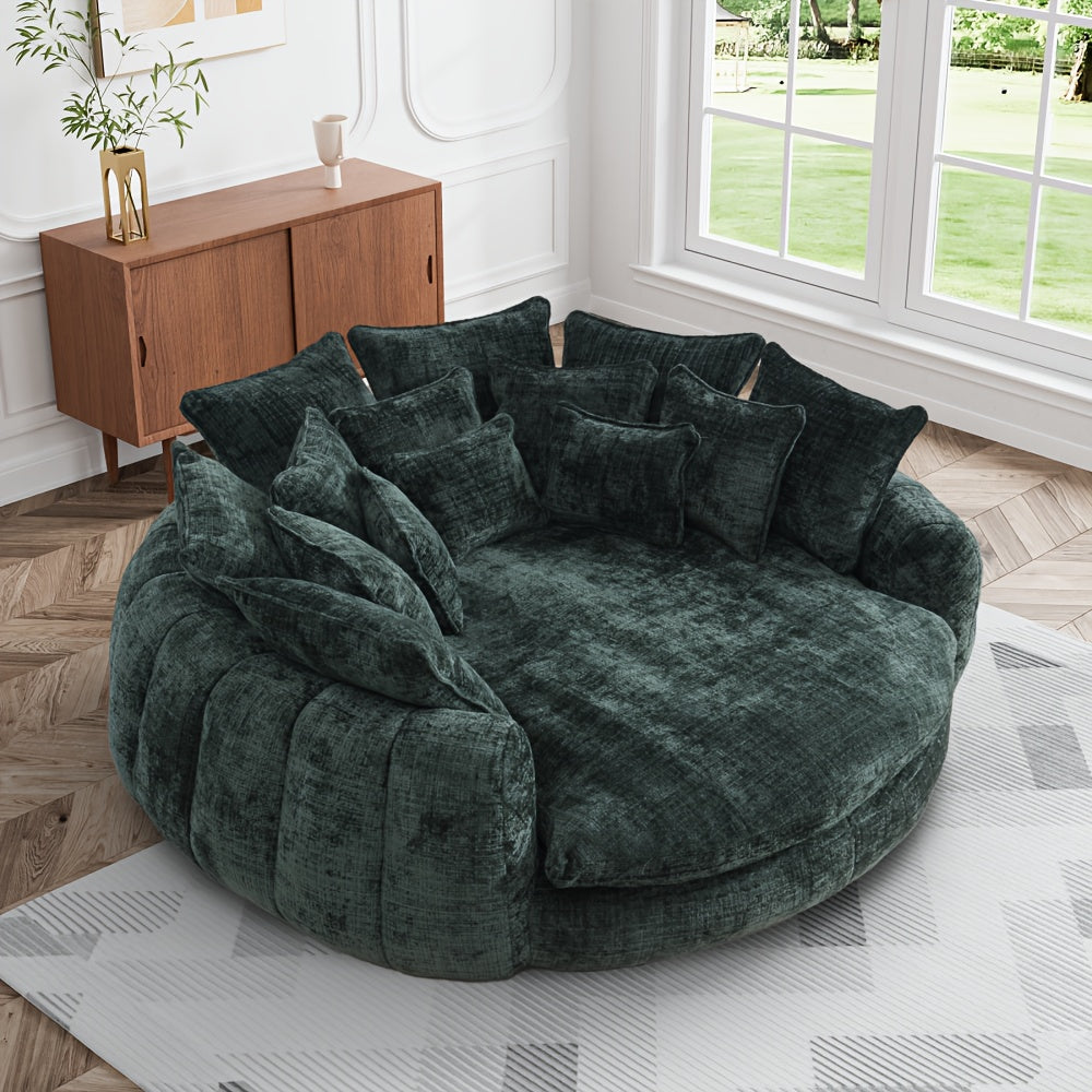 Modern 81" Oversized Bean Bag Chair - Upholstered Chenille Round Sofa Bed with Plush Fluffy Cushion, Deep Seat & Open Back Design, No Assembly Required, Gray Fabric for Living Room, Apartment, or Guest Room, Cozy Seating, Con