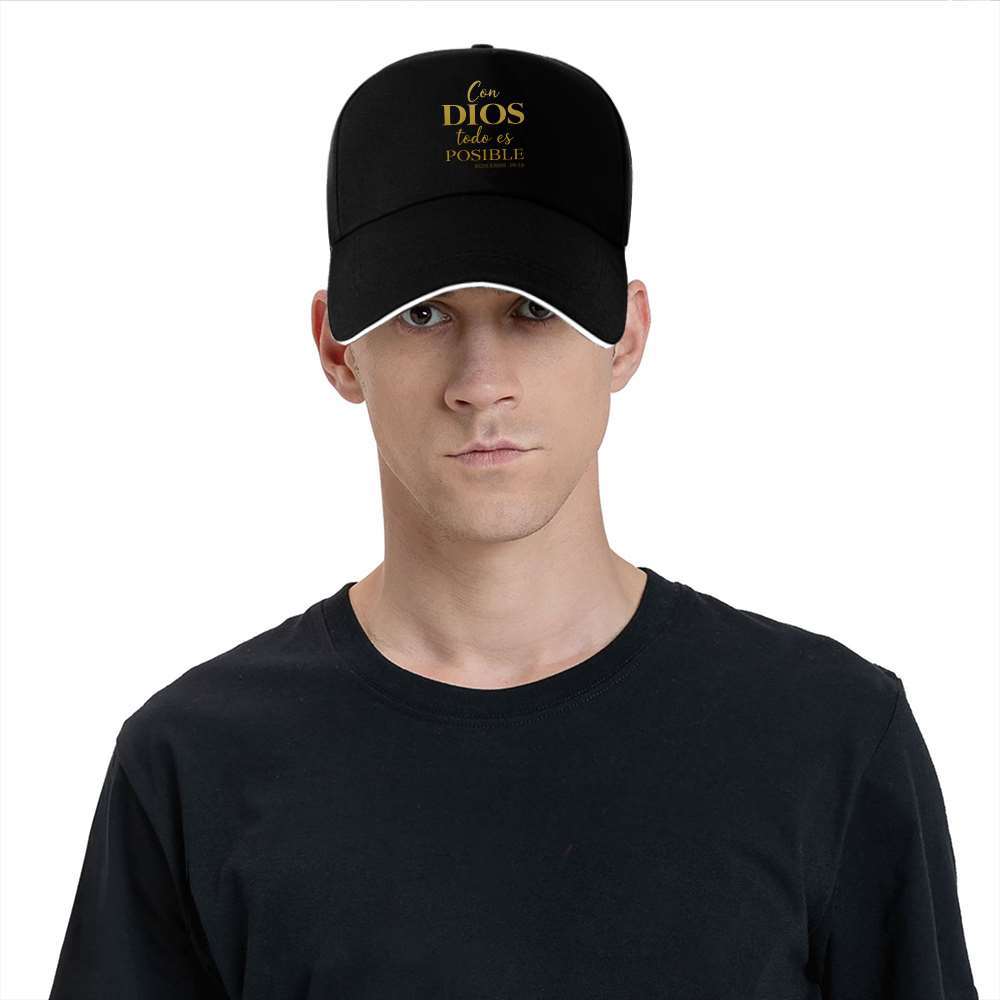 1pc Men's Spanish Inspirational Baseball Cap with Romans 4:17 Bible Verse - Adjustable Snapback, Lightweight Non-Stretch Fabric, Black & Golden Lettering for Running, Gym, Outdoor Sports - Christian Faith Hat for Men