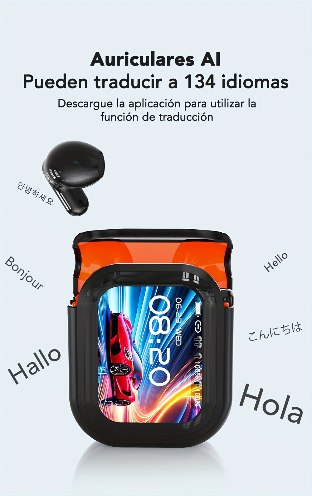 HTC NE20 AI Wireless Translation Earbuds, Supports 134 Languages, HD LED Display & High-Fidelity Sound Quality. Suitable for Office, Exercise, Learning & Voice Calls – Built-in