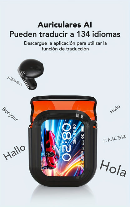 HTC NE20 AI Wireless Translation Earbuds, Supports 134 Languages, HD LED Display & High-Fidelity Sound Quality. Suitable for Office, Exercise, Learning & Voice Calls – Built-in
