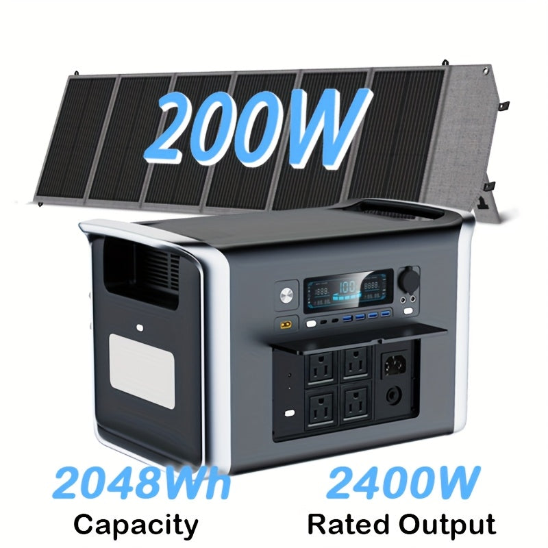 Portable Solar Battery Kit 2048Wh/2400W LiFePO4 Battery & 400W/200W/100W Solar Panels Bundle - Pure Sine Wave Inverter, /-C/-A Power, Heavy-Duty Off-Grid System for Home, RV, Camping, Emergency Backup (Low-Maintenance Lithium