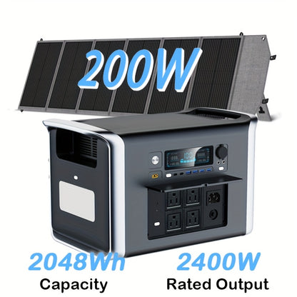 Portable Solar Battery Kit 2048Wh/2400W LiFePO4 Battery & 400W/200W/100W Solar Panels Bundle - Pure Sine Wave Inverter, /-C/-A Power, Heavy-Duty Off-Grid System for Home, RV, Camping, Emergency Backup (Low-Maintenance Lithium