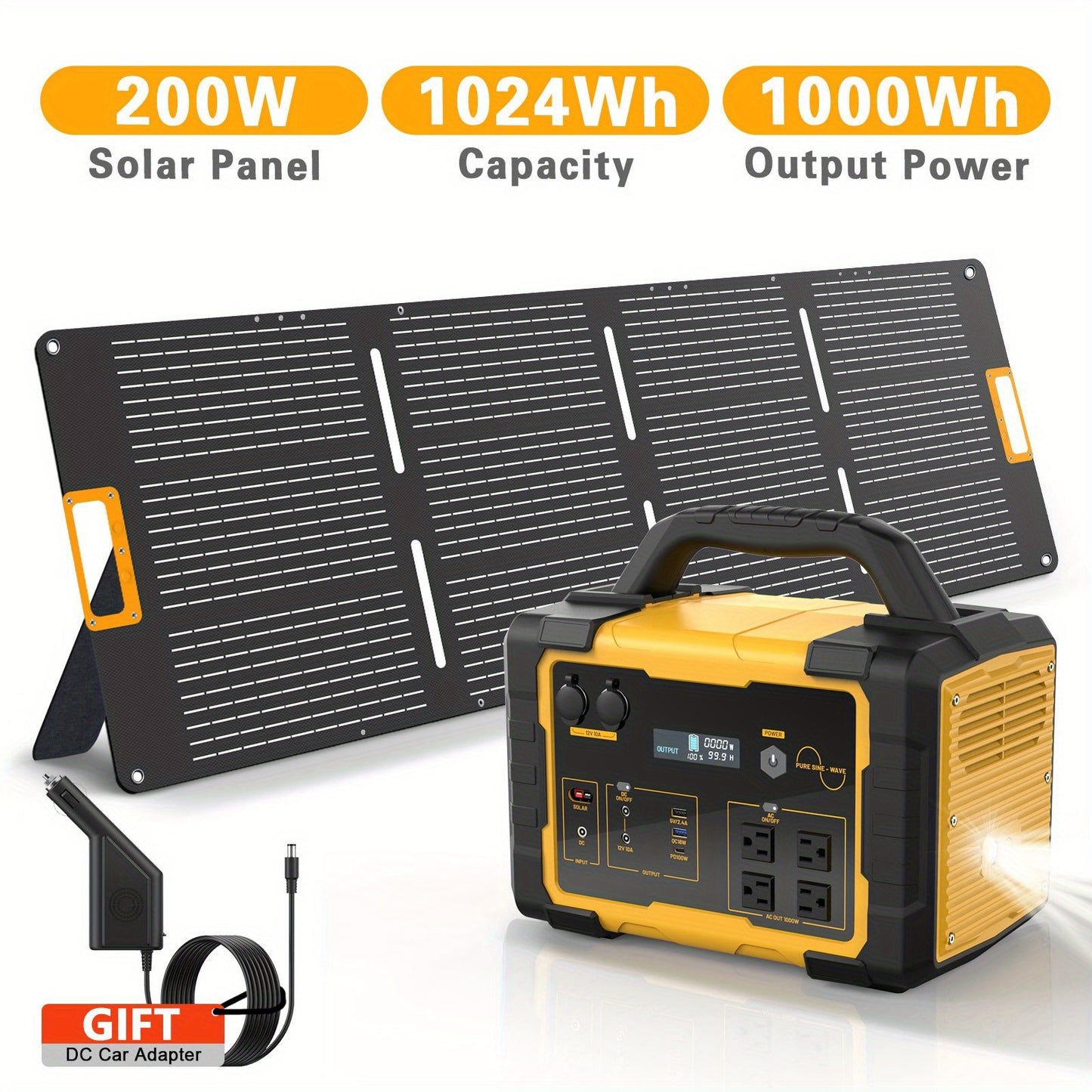 Portable Power Station with Solar Panel, 293Wh-1075Wh Solar Generator with 60W USB-C PD Output, 110V Pure Sine Wave AC Outlet, Flashlight, LiFePO4 Battery Pack for Family Emergency Outdoor Hunting Camping RV Travel