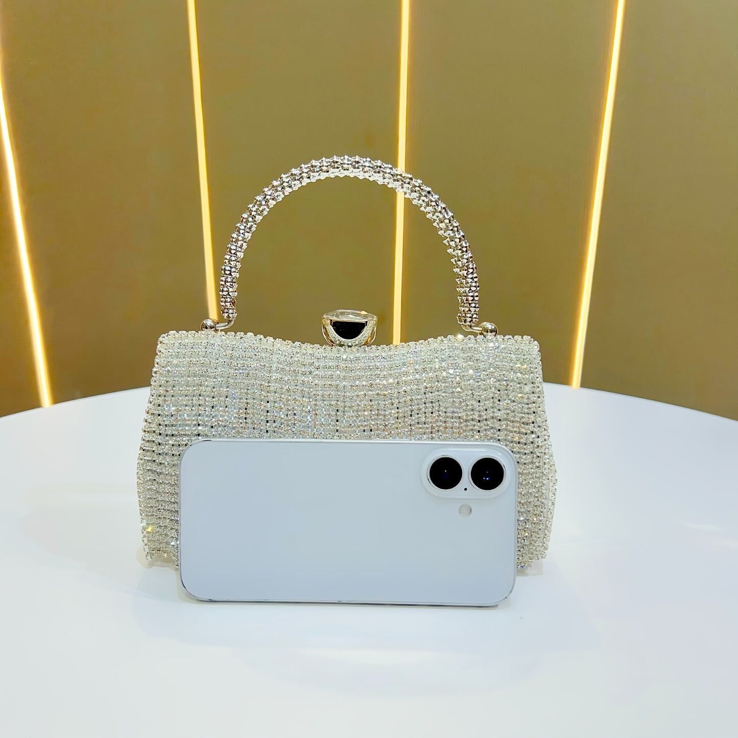 Women's Elegant Rhinestone-Adorned Evening Handbag with Detachable Crossbody Strap & Closure - Sparkling -Encased Design, Tassel Detailing, Durable Luxury Party Wedding Bag for Daily Use, Prom, Galas - Multi-Color Options (Bl