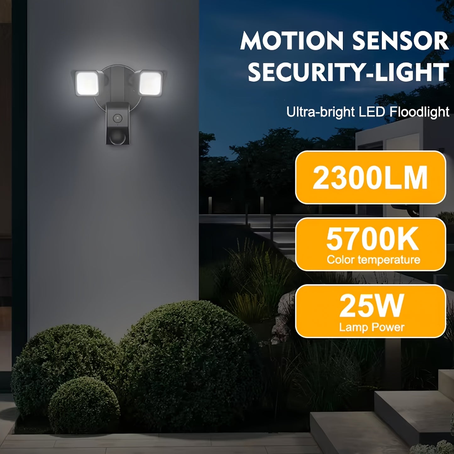 SUNAOK LED Smart Security Camera, 27W, 2300 Lumens, 5700K, IP65, 3 MegaPixel, HD Live View, 393.7inch Infrared Night Vision, Supports Two-way Voice & Human Shape Detection & CloudStorage, Enhanced Motion Detection, Built-in S