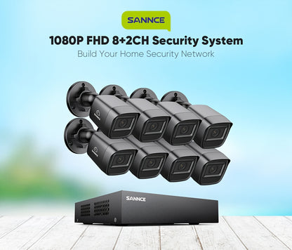 SANNCE 8CH 1080P Security Camera System with 8pcs 2MP Wired Surveillance Bullet Cameras 5-in-1 CCTV DVR Recorder with 100ft Night Vision, Motion Alert, Remote Access, Property Monitoring, Business Surveillance, Compact System