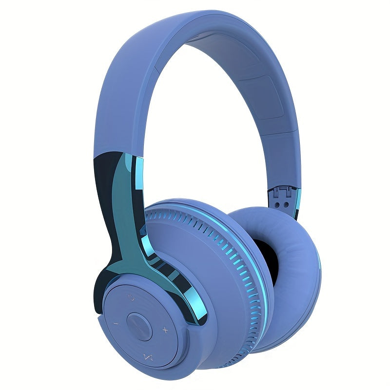 Wireless Headphones, Portable Over Ear Headphones 24 Hours Playtime, With Mic, Clear Calls, FM Radio, Soft-Earpads, LED Light, Support TF Card Play And 3.5MM AUX Cable Wired Connection, Foldable For Travel Home Office Cellpho
