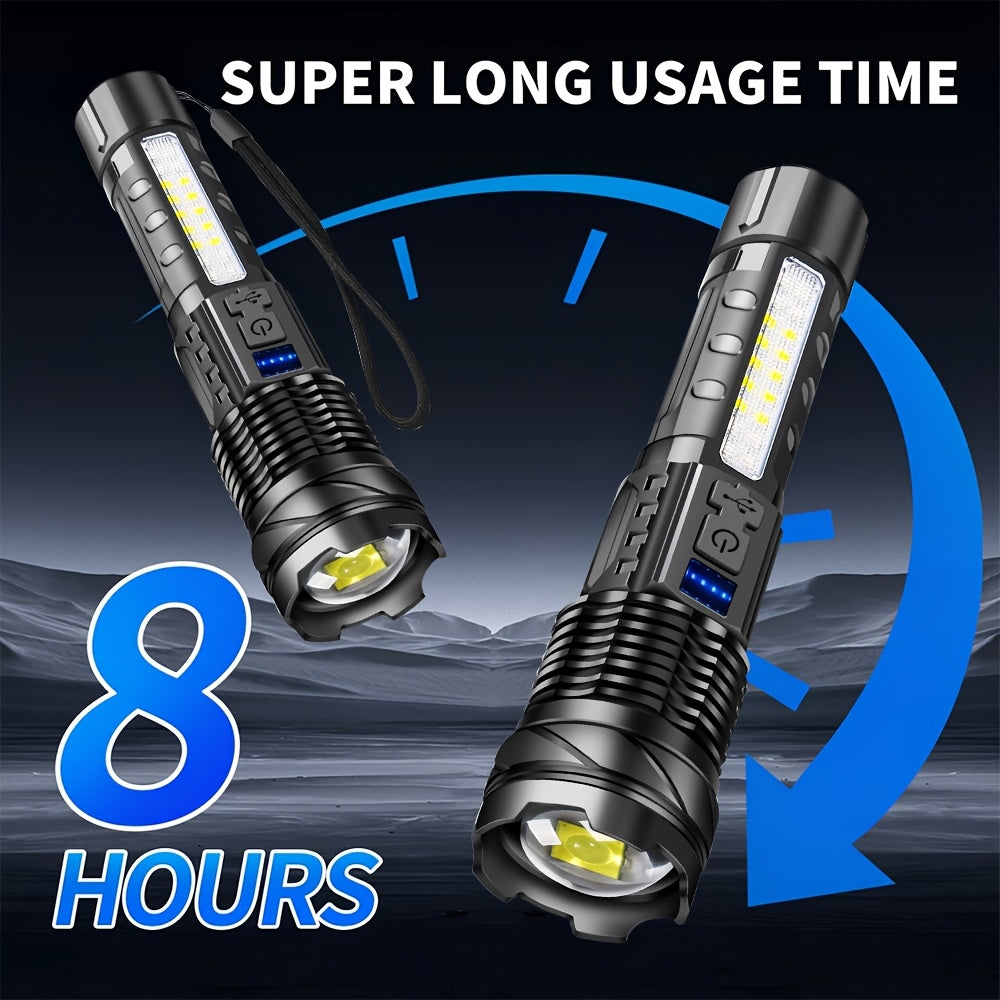 1/2/4pcs Multifunctional Flashlight High-Power LED Flashlight with COB Red/Blue Warning Side Light - Rechargeable Zoomable Long Distance Fishing Camping Light Many Mode