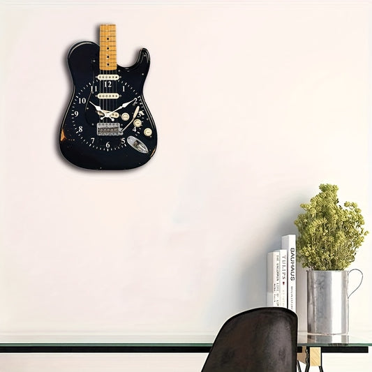 1pc of guitar wall clock, creative vintage-style guitar design with silent movement, perfect for home decoration or as a gift