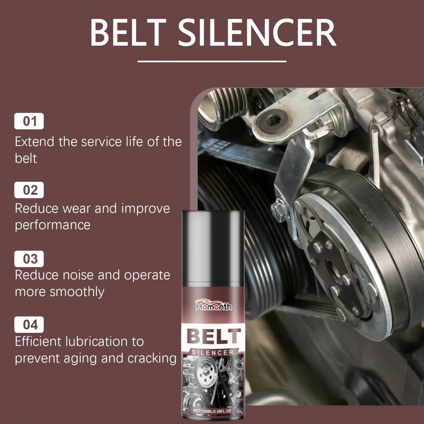 3pcs Engine Belt Silencer, Automobile Belt Lubricant, Engine Noise Reduction Spray, Aging Rubber Protectant And PE Formula Can Enhance Durability And Protection, And Are Used for Automobile Engine Belt Protection And Maintena